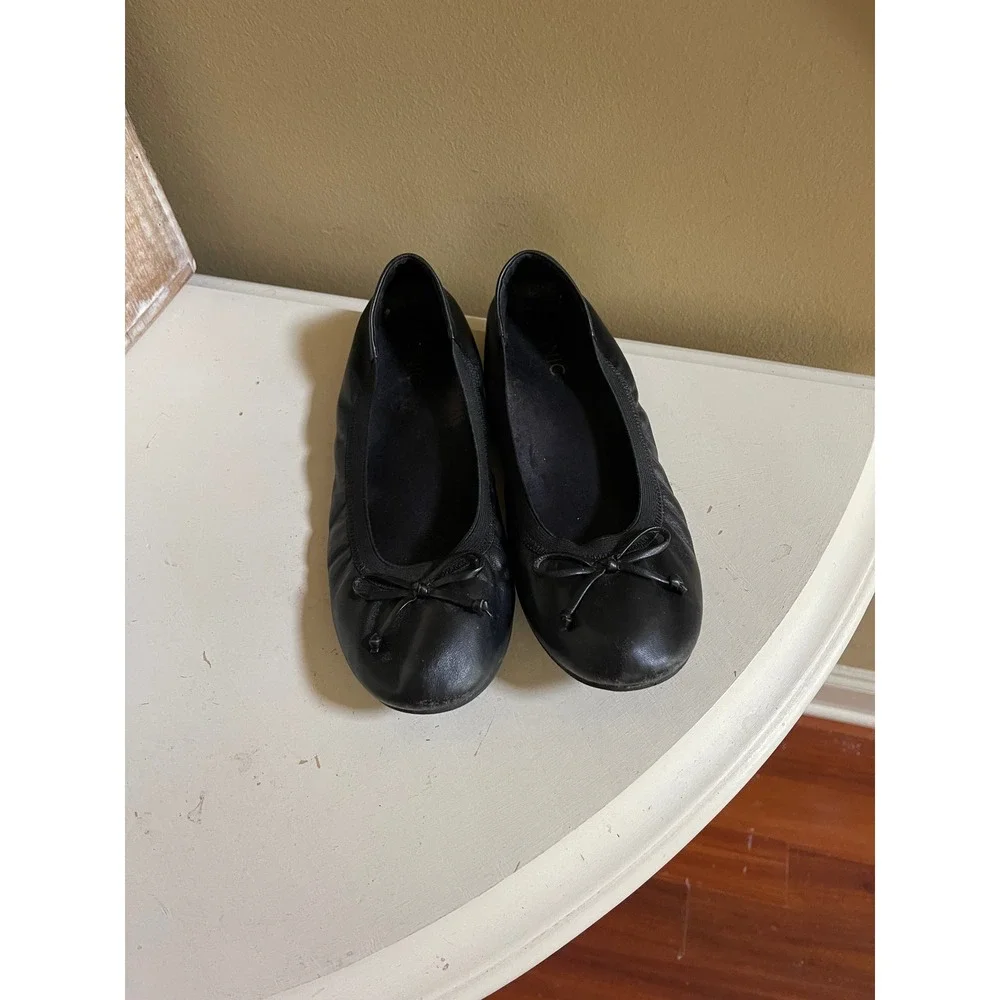 Vionic Matira Black Leather Ballet Flats Bow Detail Orthotic Support Womens 8.5